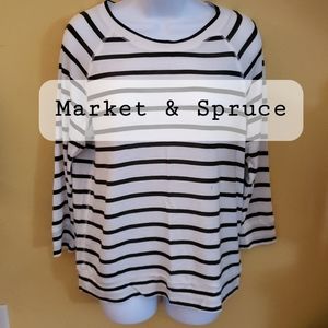 Market & Spruce olive and cream striped three-quarter sleeve lightweight top